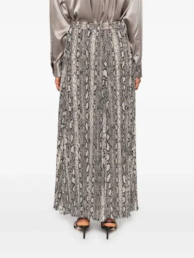 Michael Kors Snake Print Pleated Crepe Skirt With Elastic Waistband