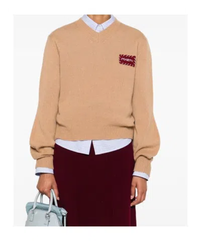 Marni Brown V-neck Sweater In Brown