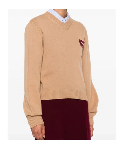 Marni Brown V-neck Sweater In Brown