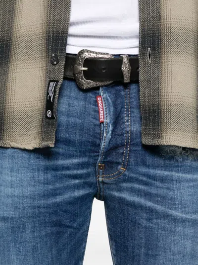 Dsquared2 Blue Jeans With Ripped Details And Logo Patch On The Rear In Denim Man