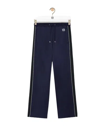 Loewe Straight-leg Logo-embroidered Herringbone-striped Tech-jersey Track Pants In Blue