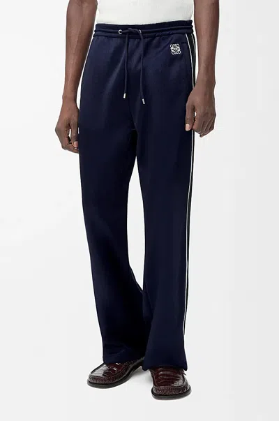 Loewe Straight-leg Logo-embroidered Herringbone-striped Tech-jersey Track Pants In Blue