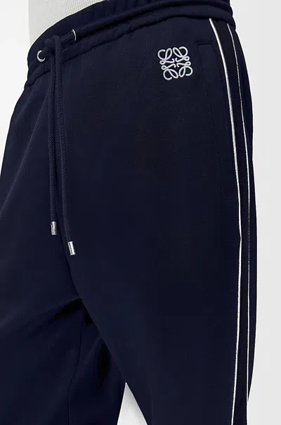 Loewe Straight-leg Logo-embroidered Herringbone-striped Tech-jersey Track Pants In Blue