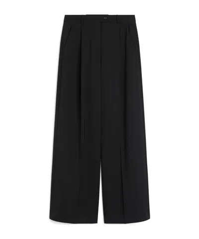 Sportmax Oversized Stretch Wool Trousers - Dark Brown In Black