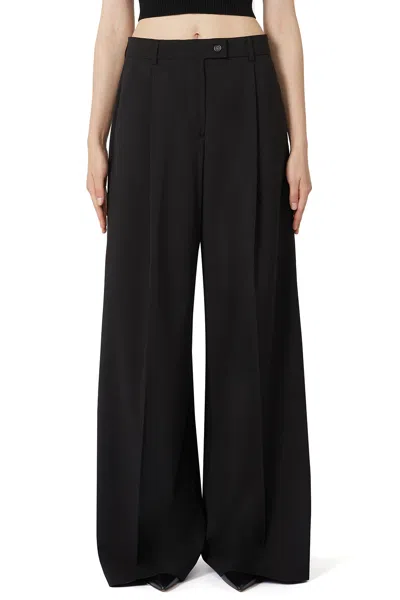 Sportmax Oversized Stretch Wool Trousers - Dark Brown In Black