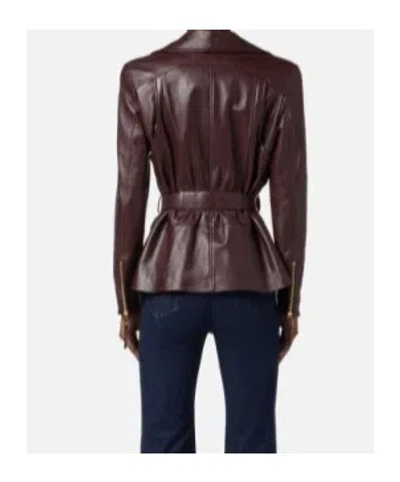 Elisabetta Franchi Fitted Leather Jacket With Belted Waist And Gold Hardware In Brown