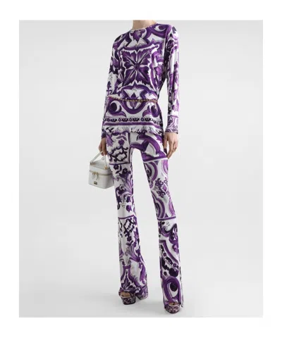 Dolce & Gabbana Majolica-print Flared Trousers In Purple
