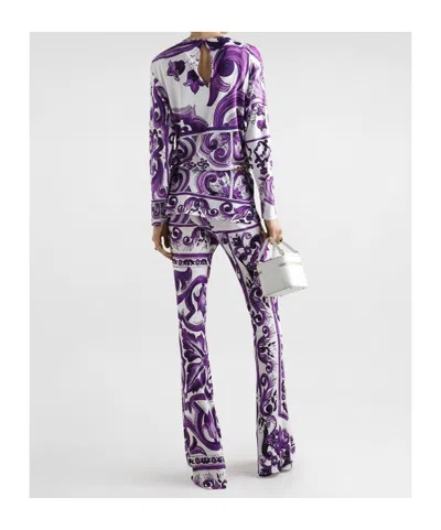 Dolce & Gabbana Majolica-print Flared Trousers In Purple