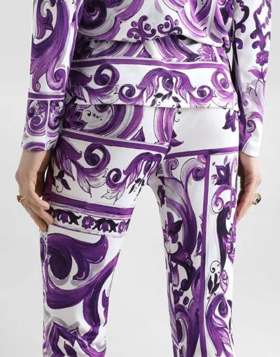 Dolce & Gabbana Majolica-print Flared Trousers In Purple