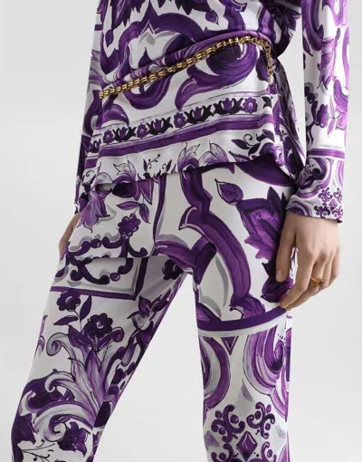 Dolce & Gabbana Majolica-print Flared Trousers In Purple