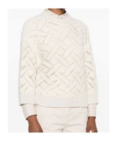 Peserico Textured Three Quarter Sleeve Sweater In Neutral