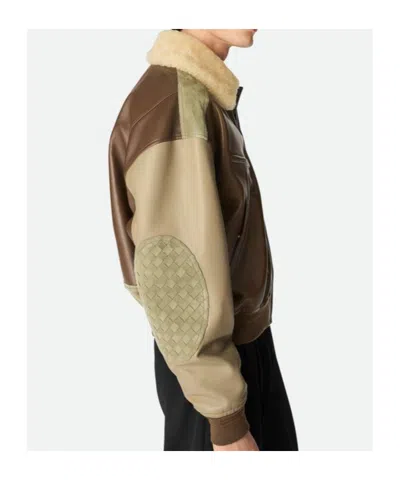 Bottega Veneta Multicolor Leather Bomber Jacket In Brown