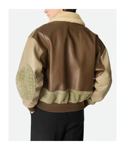 Bottega Veneta Multicolor Leather Bomber Jacket In Brown