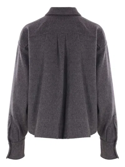 Brunello Cucinelli Wool Shirt With Chest Pockets And Horn Buttons In Blue