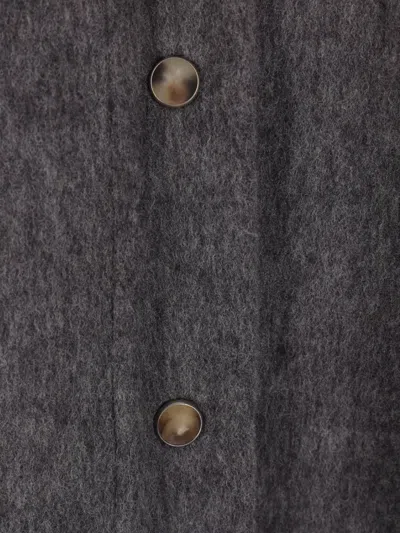Brunello Cucinelli Wool Shirt With Chest Pockets And Horn Buttons In Blue