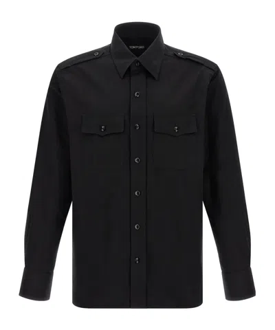Tom Ford Silk Shirt With Button-down Collar And Chest Pockets In Black