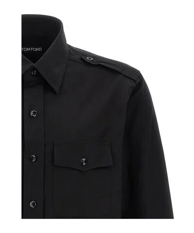 Tom Ford Silk Shirt With Button-down Collar And Chest Pockets In Black