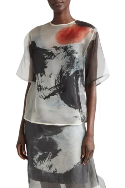 Jason Wu Silk Organza Oversized Crewneck T-shirt With Artwork By Tong Yang Tze