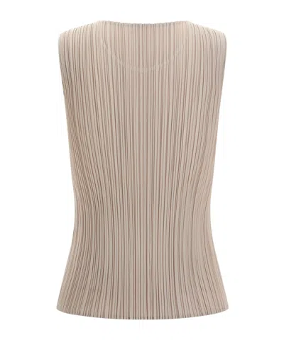 Issey Miyake Fresh Pleated Sleeveless Round Neck Top In Neutral