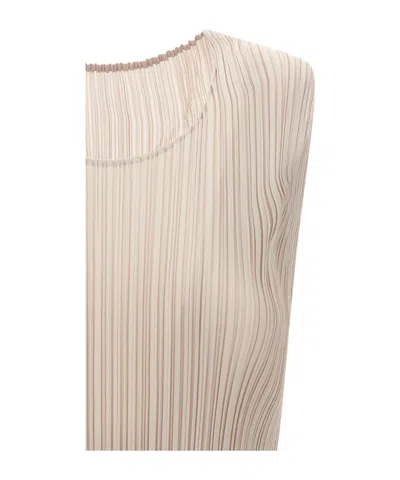 Issey Miyake Fresh Pleated Sleeveless Round Neck Top In Neutral