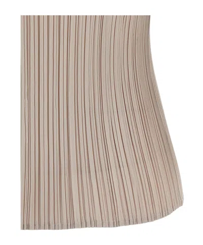 Issey Miyake Fresh Pleated Sleeveless Round Neck Top In Neutral