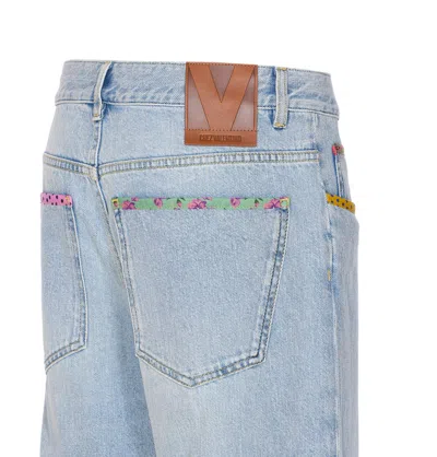 Valentino Embroidered Denim Trousers Woman Light Denim 28 In Blue