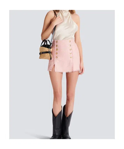 Balmain Sequinned Tweed Skirt In Pink