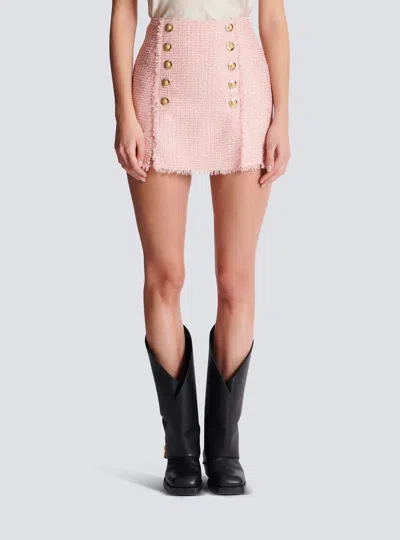 Balmain Sequinned Tweed Skirt In Pink