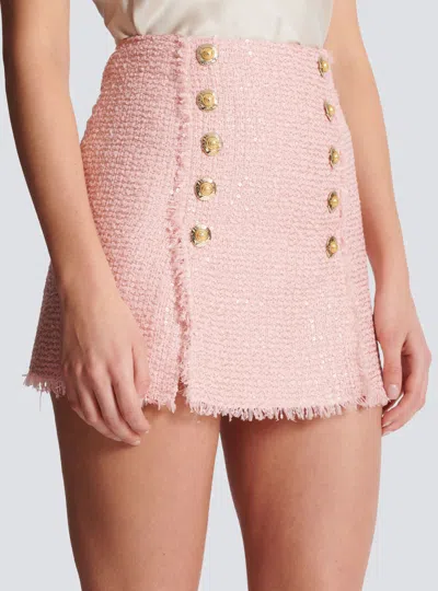 Balmain Sequinned Tweed Skirt In Pink
