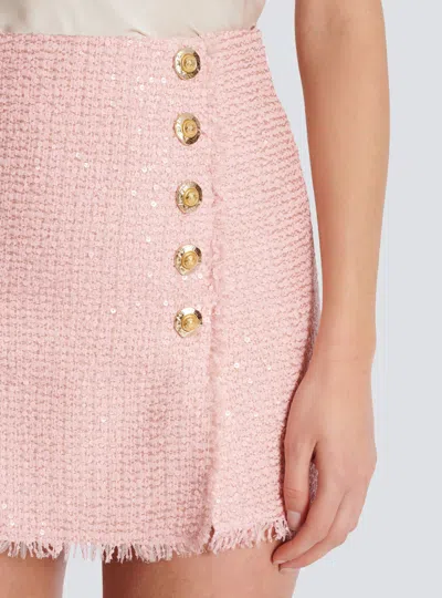 Balmain Sequinned Tweed Skirt In Pink