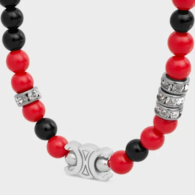 Celine San Onofre Triomphe Bracelet In Onyx, Resin Pearls, Strass And Brass With Rhodium Finish