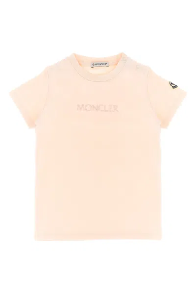 Moncler Enfant Logo Embroidered Crewneck T-shirt In Pink