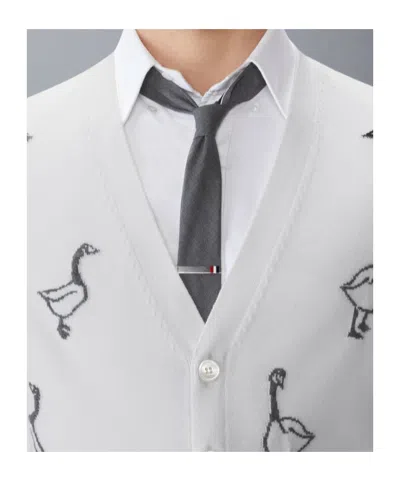 Thom Browne Pattern-intarsia Virgin Wool Cardigan In White