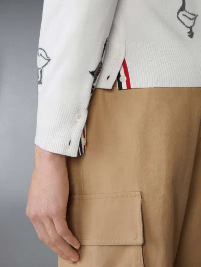 Thom Browne Pattern-intarsia Virgin Wool Cardigan In White