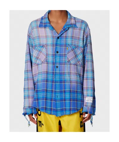 Gallery Dept. Mens Blue Multi Marley Flannel Checked Cotton Shirt In Blue