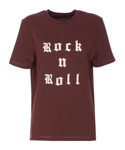 Zadig & Voltaire Crewneck Graphic Print Rock N Roll Beaded Top In Burgundy
