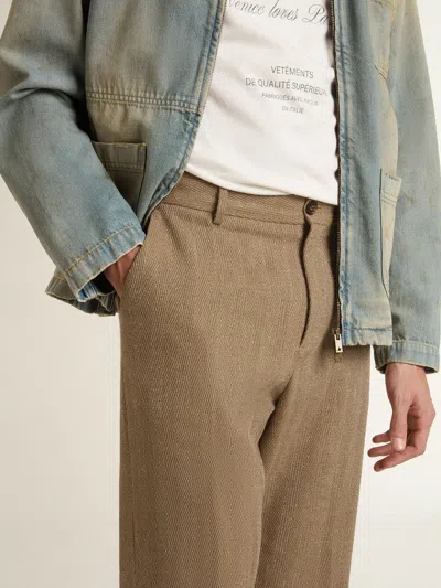 Golden Goose Tailored Pants In Sand-colored Chevron Linen Blend In Brown