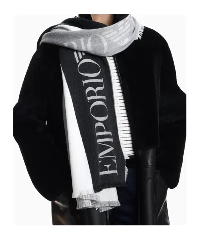 Emporio Armani Stole With Multicoloured Vertical Bands In Blue