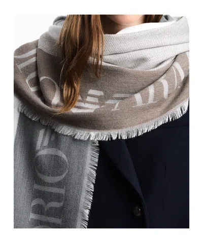 Emporio Armani Logo-jacquard Fringed Scarf In Multi