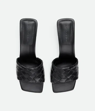 Bottega Veneta Women Leather Heel Sandals With Intrecciato Motif In Black