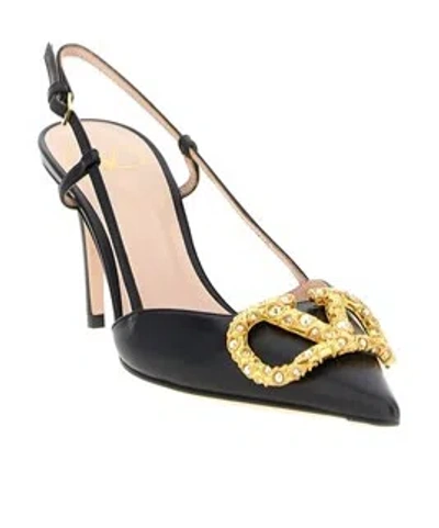 Valentino Vlogo Signature Slingback Pointed Toe Pumps In Black