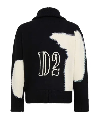 Dsquared2 Fake Stitch D2 Zipped Cardigan In Black