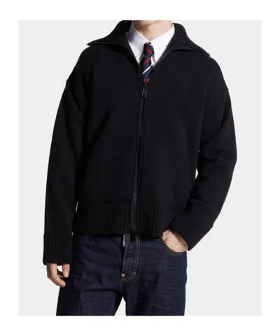 Dsquared2 Fake Stitch D2 Zipped Cardigan In Black