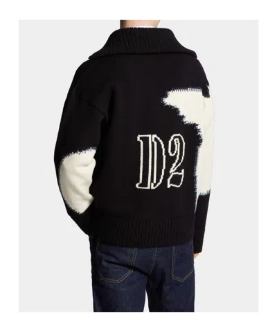 Dsquared2 Fake Stitch D2 Zipped Cardigan In Black