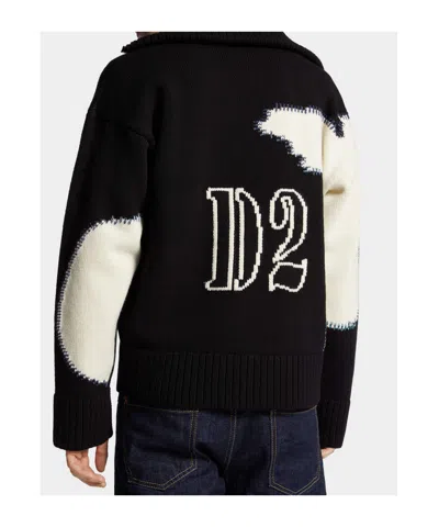 Dsquared2 Fake Stitch D2 Zipped Cardigan In Black
