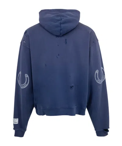 Gallery Dept. Chateau Ranch Distressed Paint-splattered Logo-print Supima Cotton-jersey Hoodie In Blue