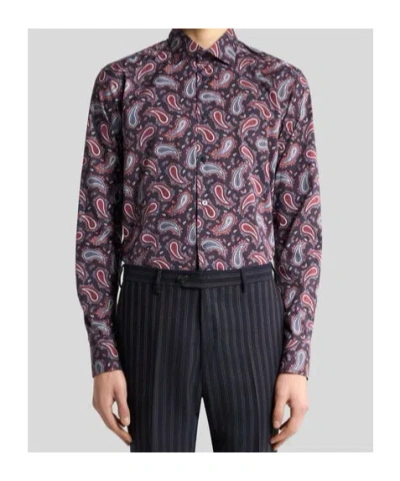 Etro Cotton Shirt With Paisley Print In Red