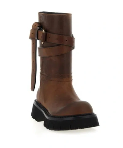 Moschino 'chunky Sole' Ankle Boots With Buckle And Strap In Brown