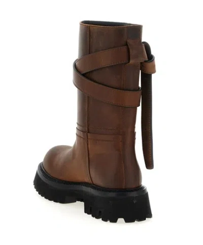 Moschino 'chunky Sole' Ankle Boots With Buckle And Strap In Brown