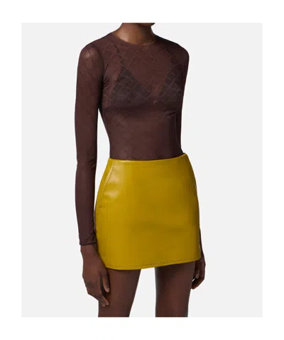 Elisabetta Franchi Bodysuit In Jacquard Tulle Fabric With Diamonds